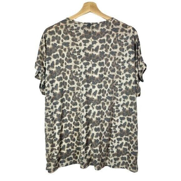 Daytrip Brown Leopard Print Lace Up Roll Cuff Short Sleeve T-Shirt XL - Picture 2 of 4